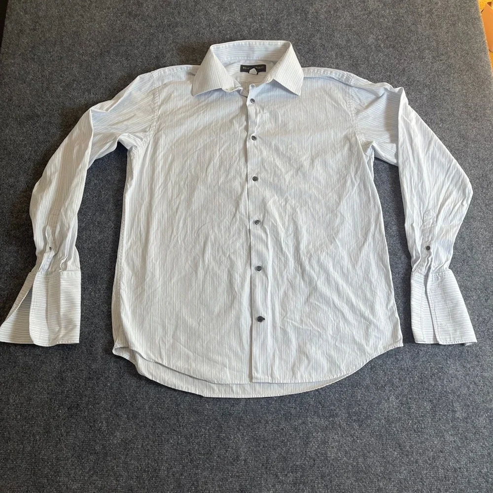 Banana Republic Mens XL Blue White Pinstripe French Cuff Cotton Dress Shirt